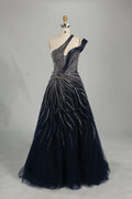 Navy Blue One-Shoulder Beaded A-Line Mother of the Bride Dress KS066