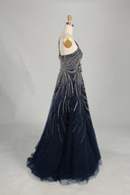 Navy Blue One-Shoulder Beaded A-Line Mother of the Bride Dress KS066