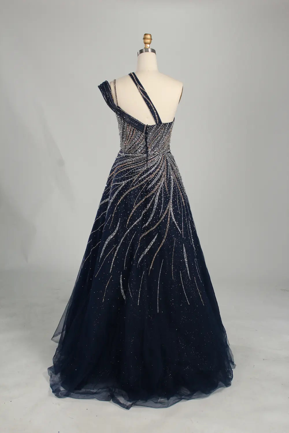 Navy Blue One-Shoulder Beaded A-Line Mother of the Bride Dress KS066