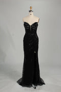 Black Strapless Beaded Sweetheart Mermaid Evening Gown with Slit KS065