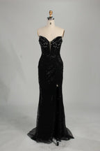 Black Strapless Beaded Sweetheart Mermaid Evening Gown with Slit KS065
