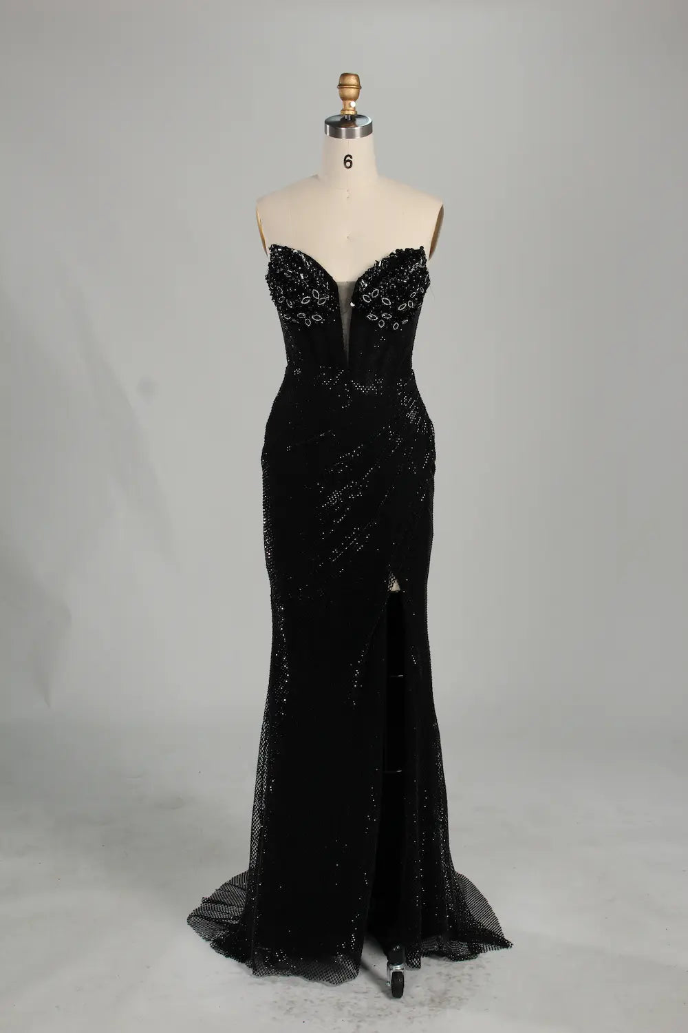 Black Strapless Beaded Sweetheart Mermaid Evening Gown with Slit KS065