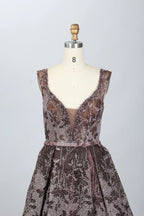 Luxury V-Neck Embellished A-Line Evening Dress MK077