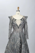 Charcoal Gray Beaded A-Line Mother of the Bride Dress with Long Sleeves MK078