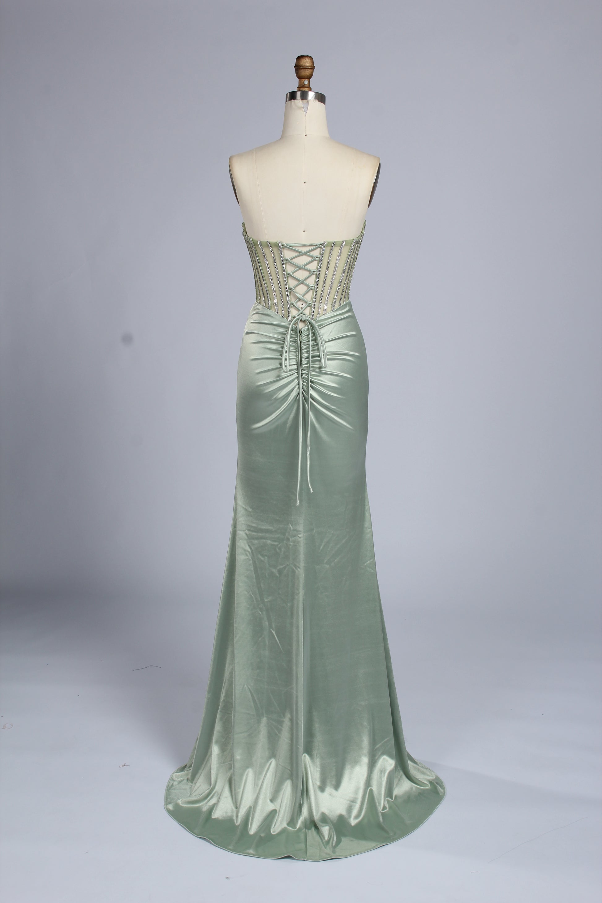 Wholesale Mint Green Crystal - Embellished Strapless Evening Gown 33310