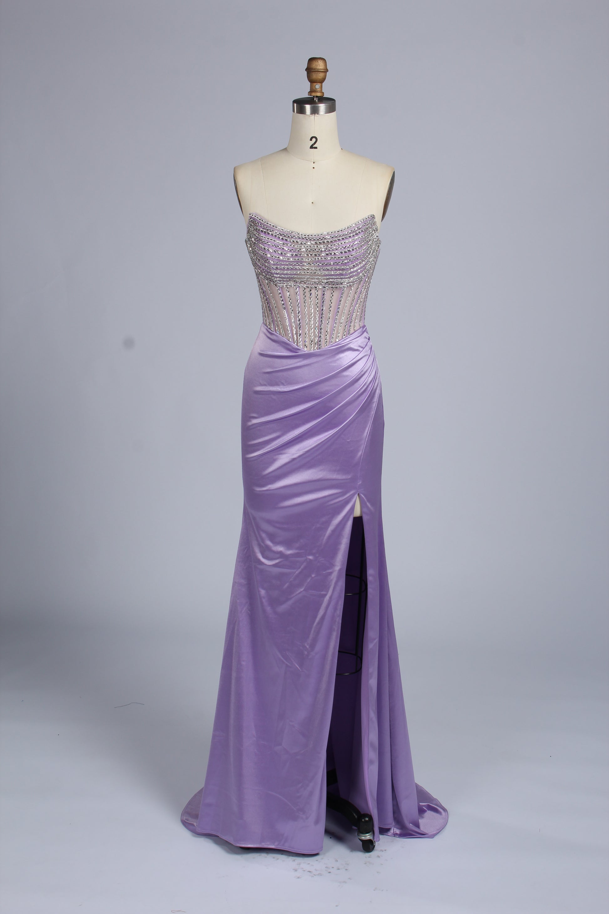 Wholesale Mint Green Crystal - Embellished Strapless Evening Gown 33310