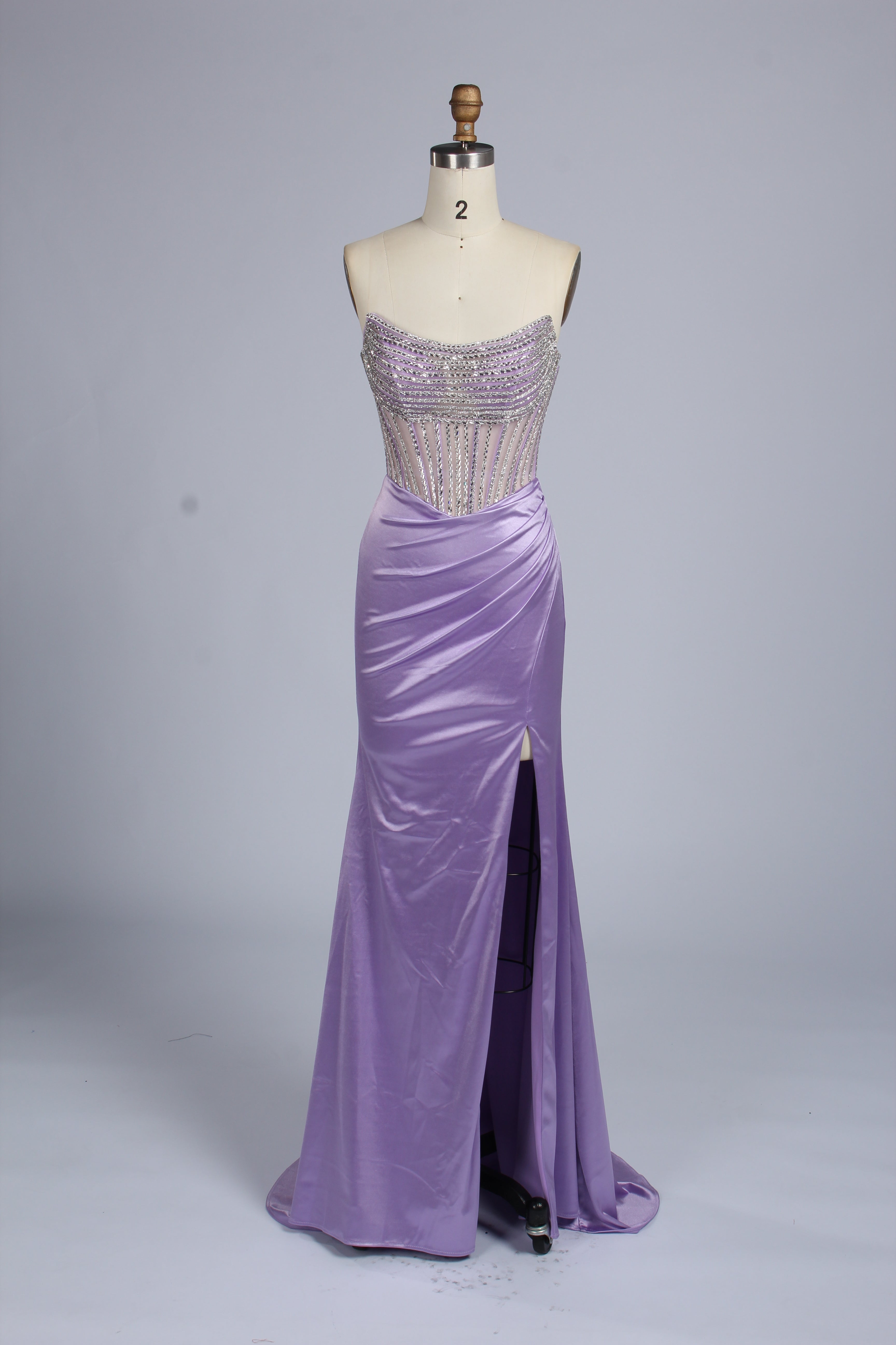 Wholesale Mint Green Crystal - Embellished Strapless Evening Gown 33310