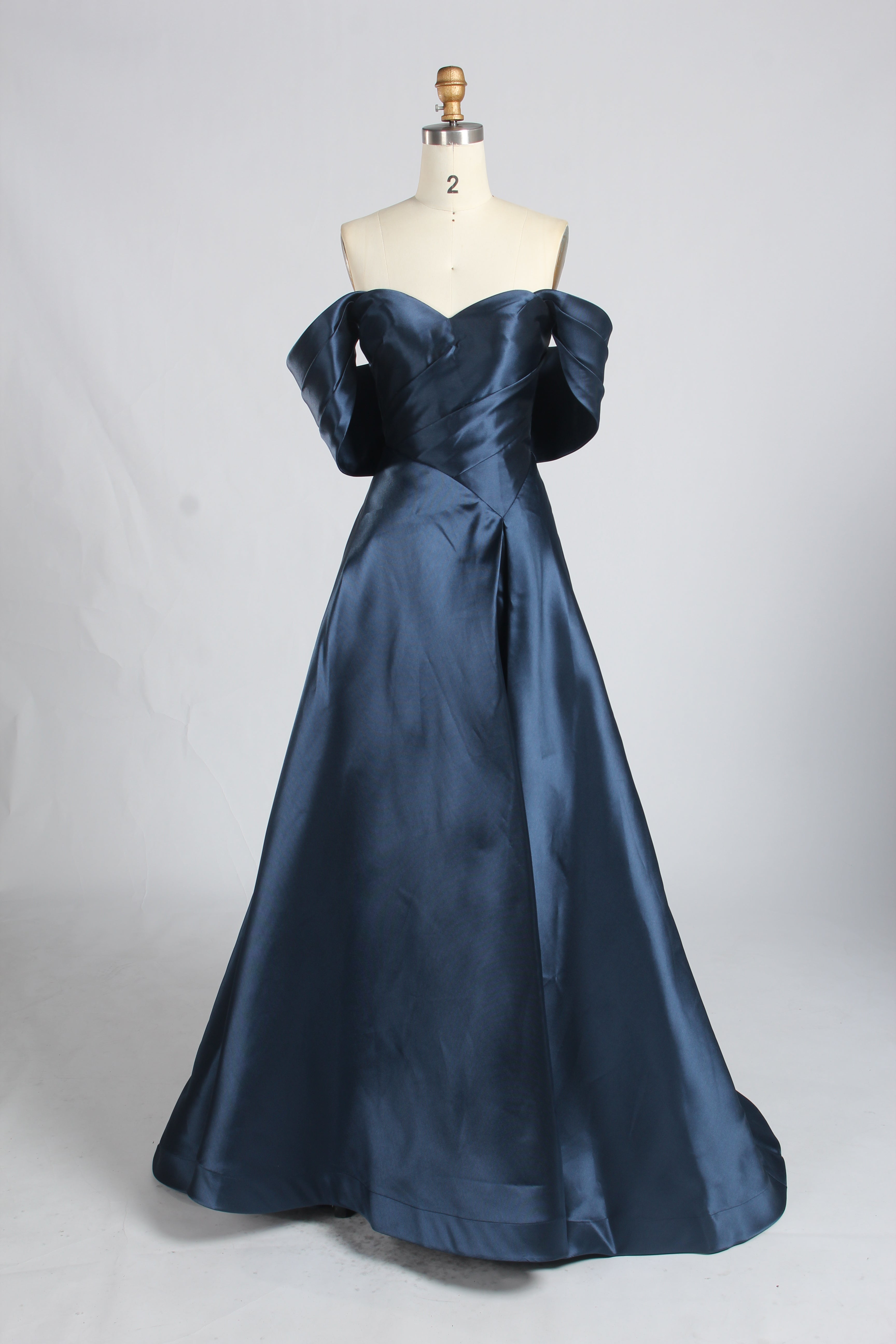 Wholesale Navy Blue Off-Shoulder Satin Evening Gown 3379b