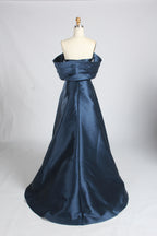 Wholesale Navy Blue Off-Shoulder Satin Evening Gown 3379b