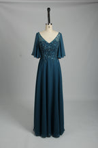 Wholesale Olive Green Lace - Embellished Flutter - Sleeve Prom Dress 32778