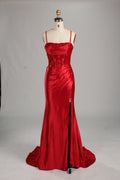 Wholesale Red Spaghetti Strap Corset Mermaid Prom Dress 33211