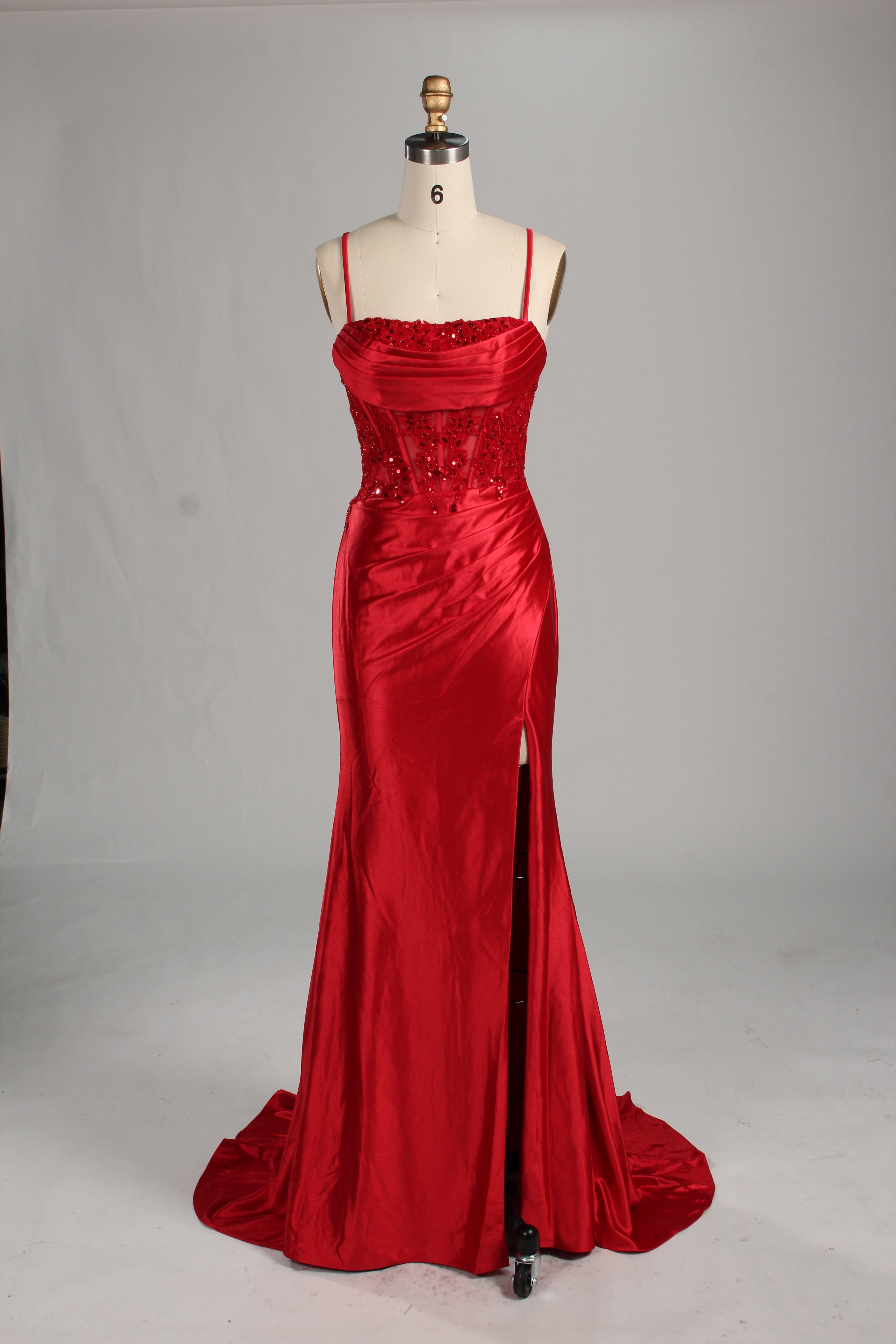 Wholesale Red Spaghetti Strap Corset Mermaid Prom Dress 33211