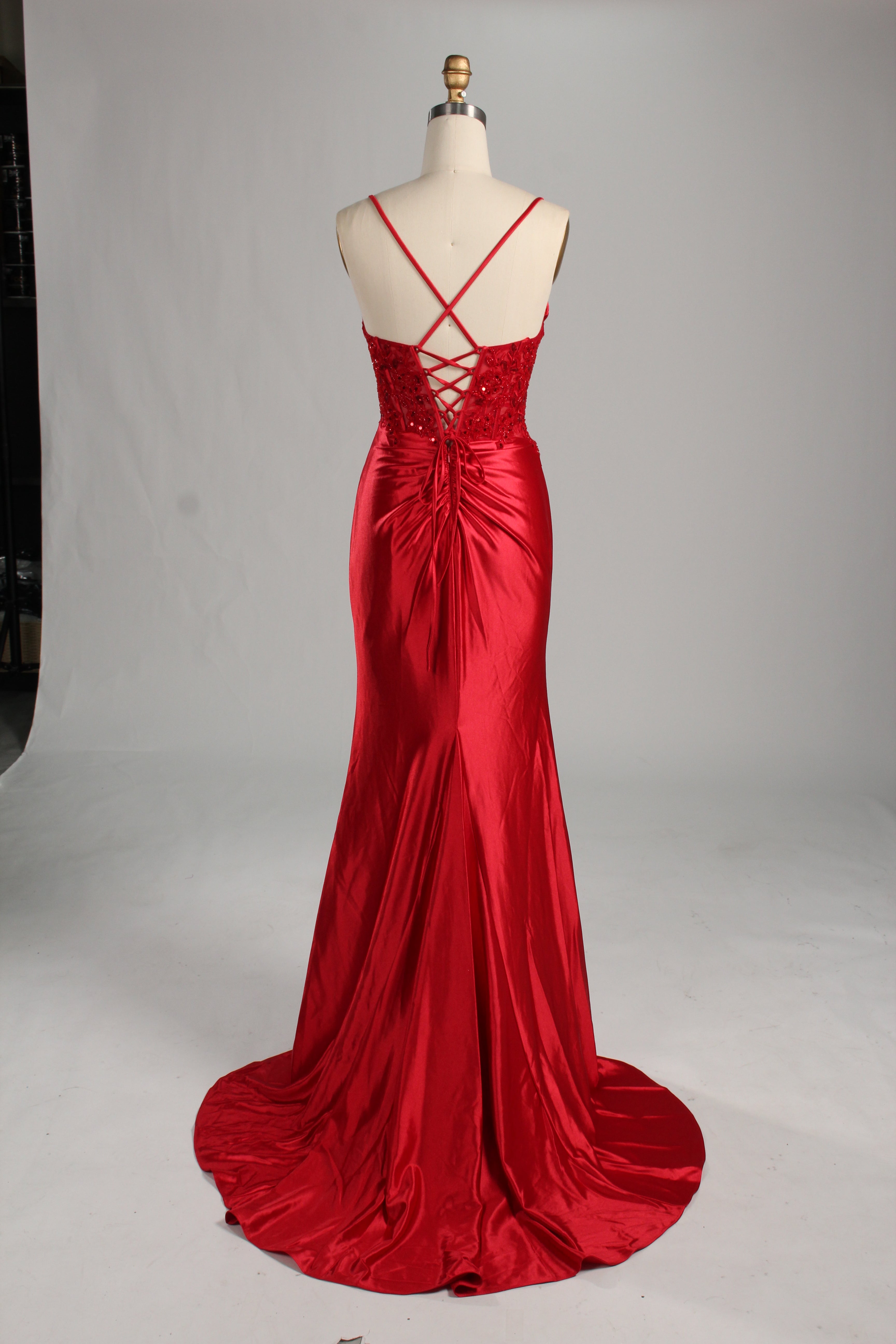 Wholesale Red Spaghetti Strap Corset Mermaid Prom Dress 33211