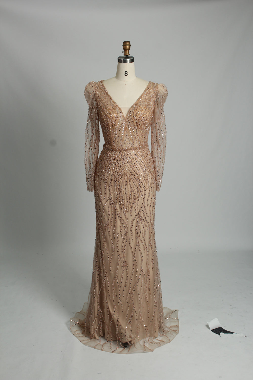 Wholesale Lilac Sequin Long-Sleeve Mermaid Prom Dress MC088