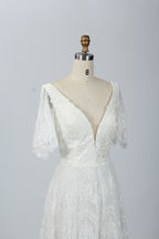Supplier Short Sleeve V - Neck Lace Wedding Dress 32642C