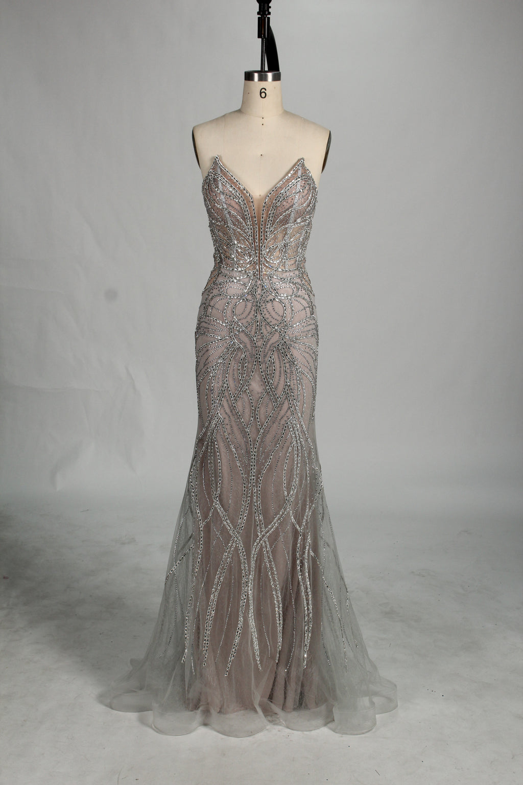 Wholesale Silver Beaded Sheer Mermaid Prom Dress 33172