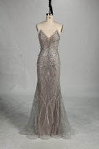Wholesale Silver Beaded Sheer Mermaid Prom Dress 33172