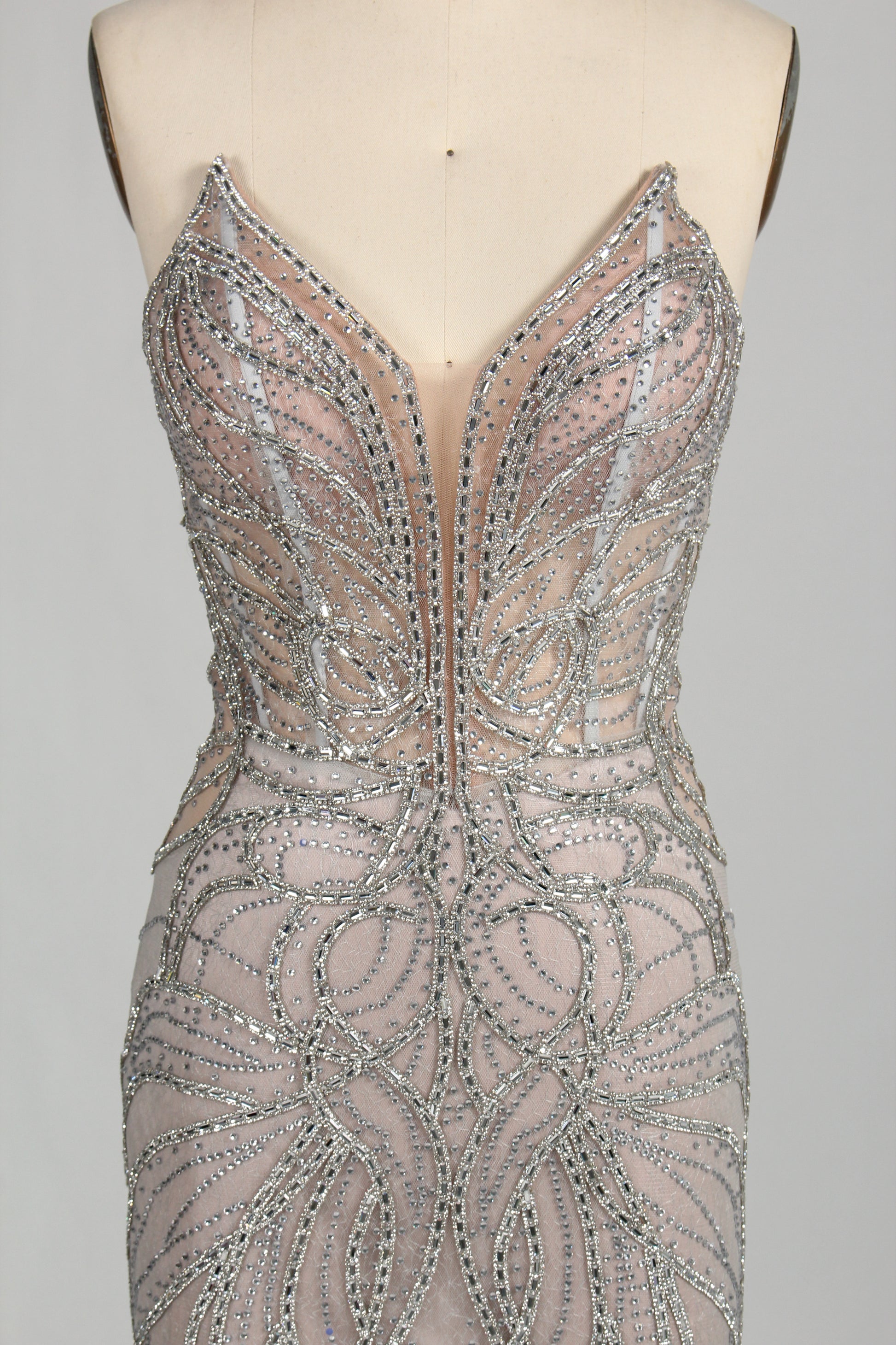 Wholesale Silver Beaded Sheer Mermaid Prom Dress 33172