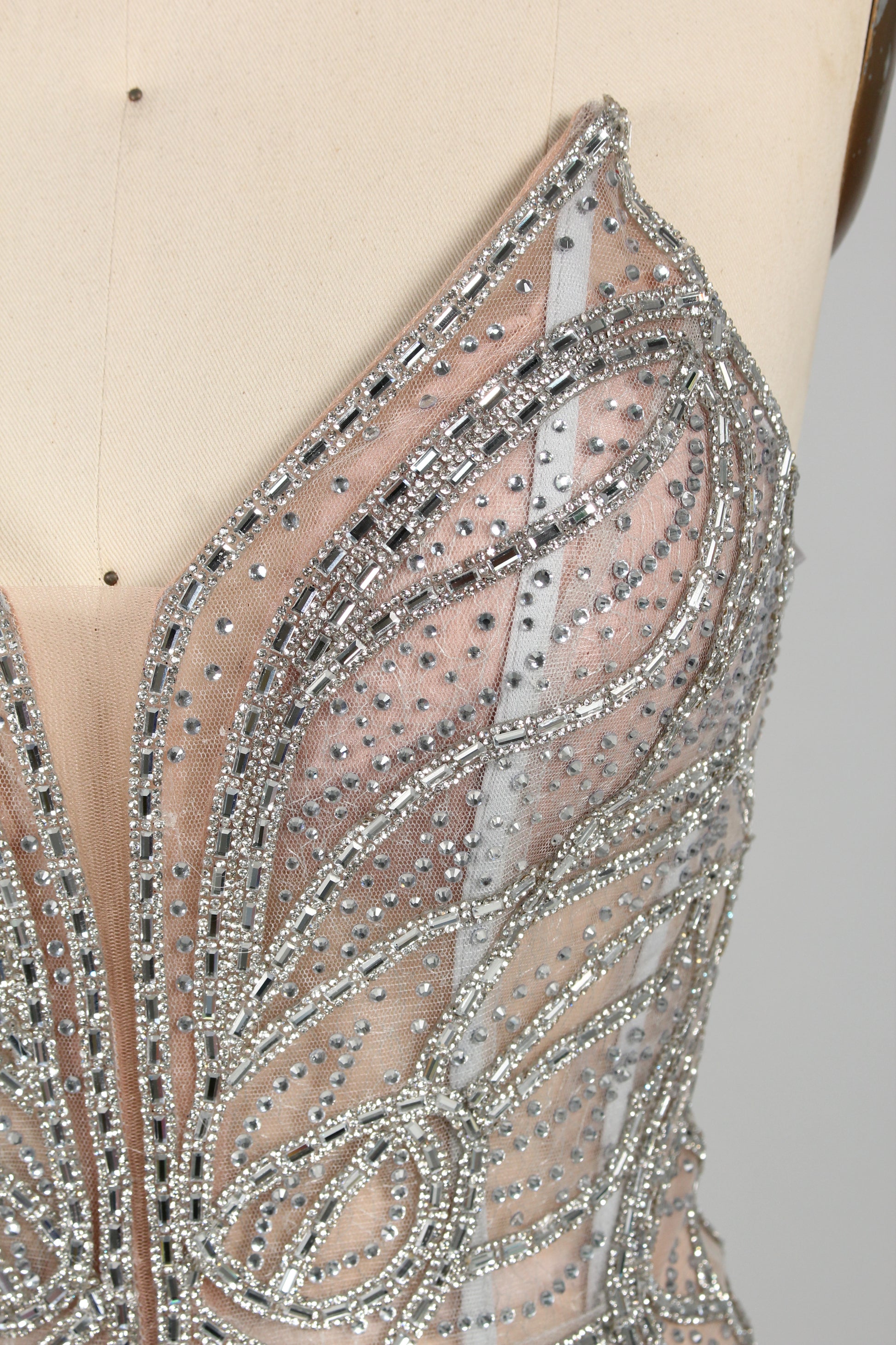 Wholesale Silver Beaded Sheer Mermaid Prom Dress 33172