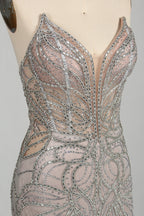Wholesale Silver Beaded Sheer Mermaid Prom Dress 33172