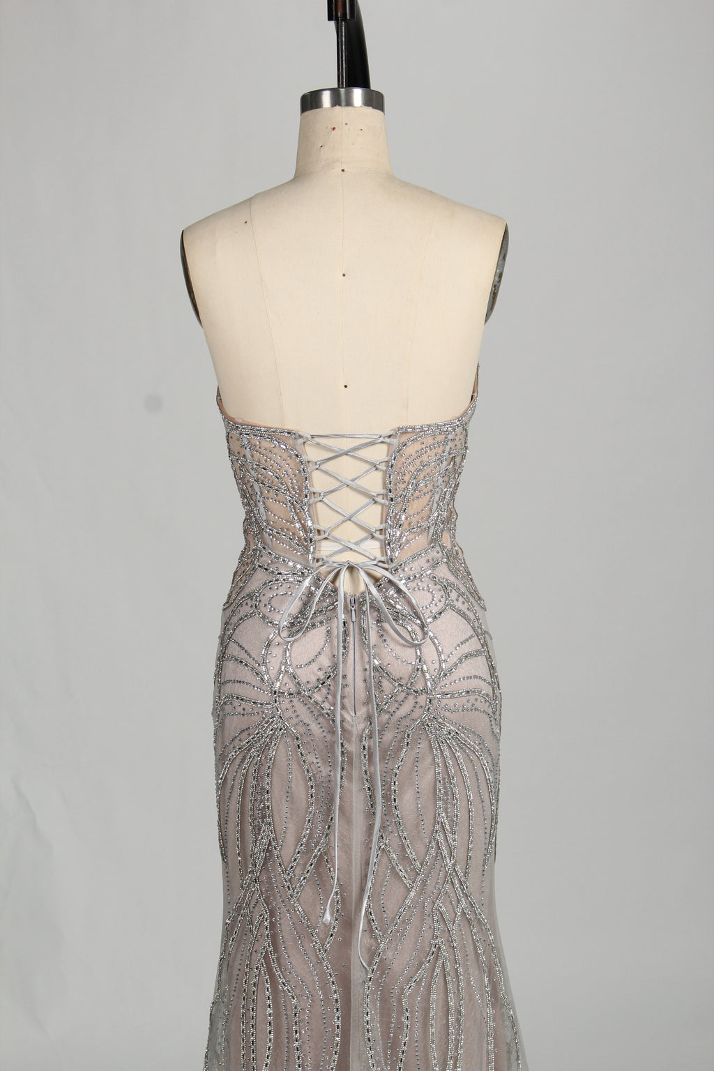 Wholesale Silver Beaded Sheer Mermaid Prom Dress 33172