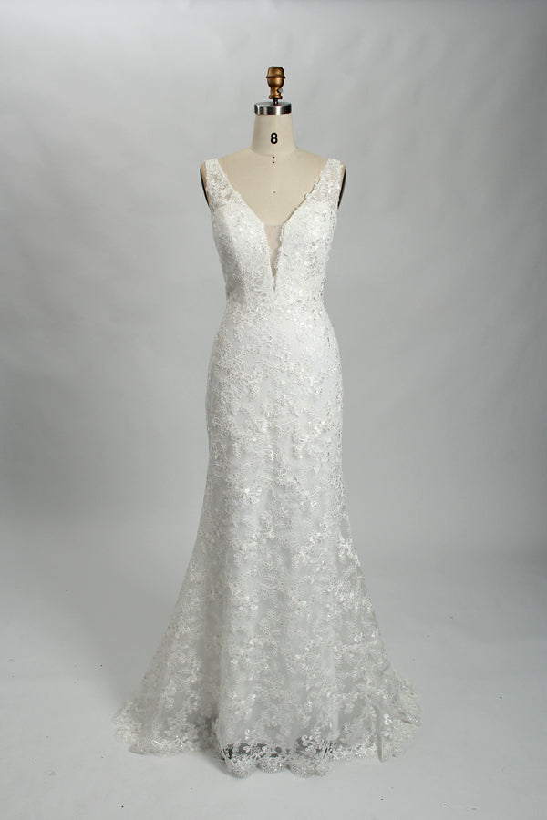 Supplier Plunging V - Neck Lace Mermaid Wedding Dress 3314