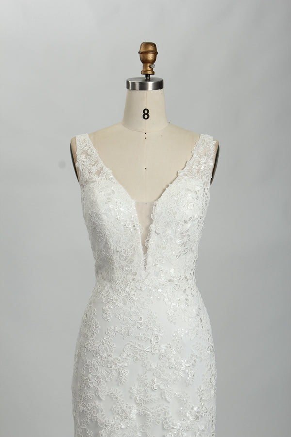Supplier Plunging V - Neck Lace Mermaid Wedding Dress 3314