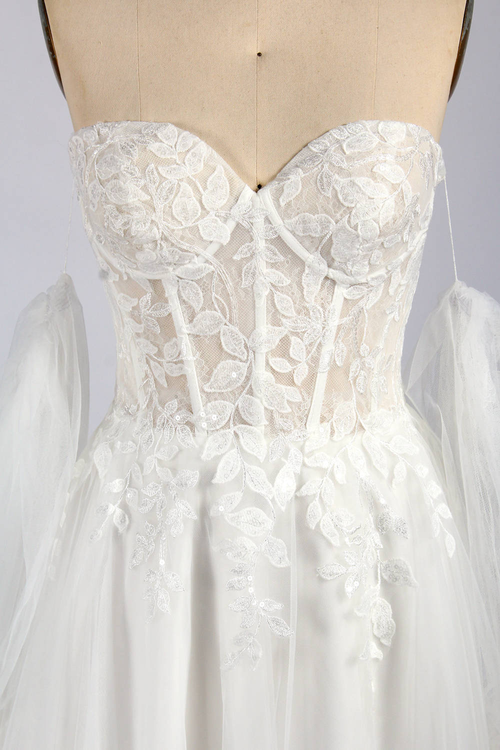 Lace Plus Size Wedding Dress with Detachable Sleeves - Wholesale TG011