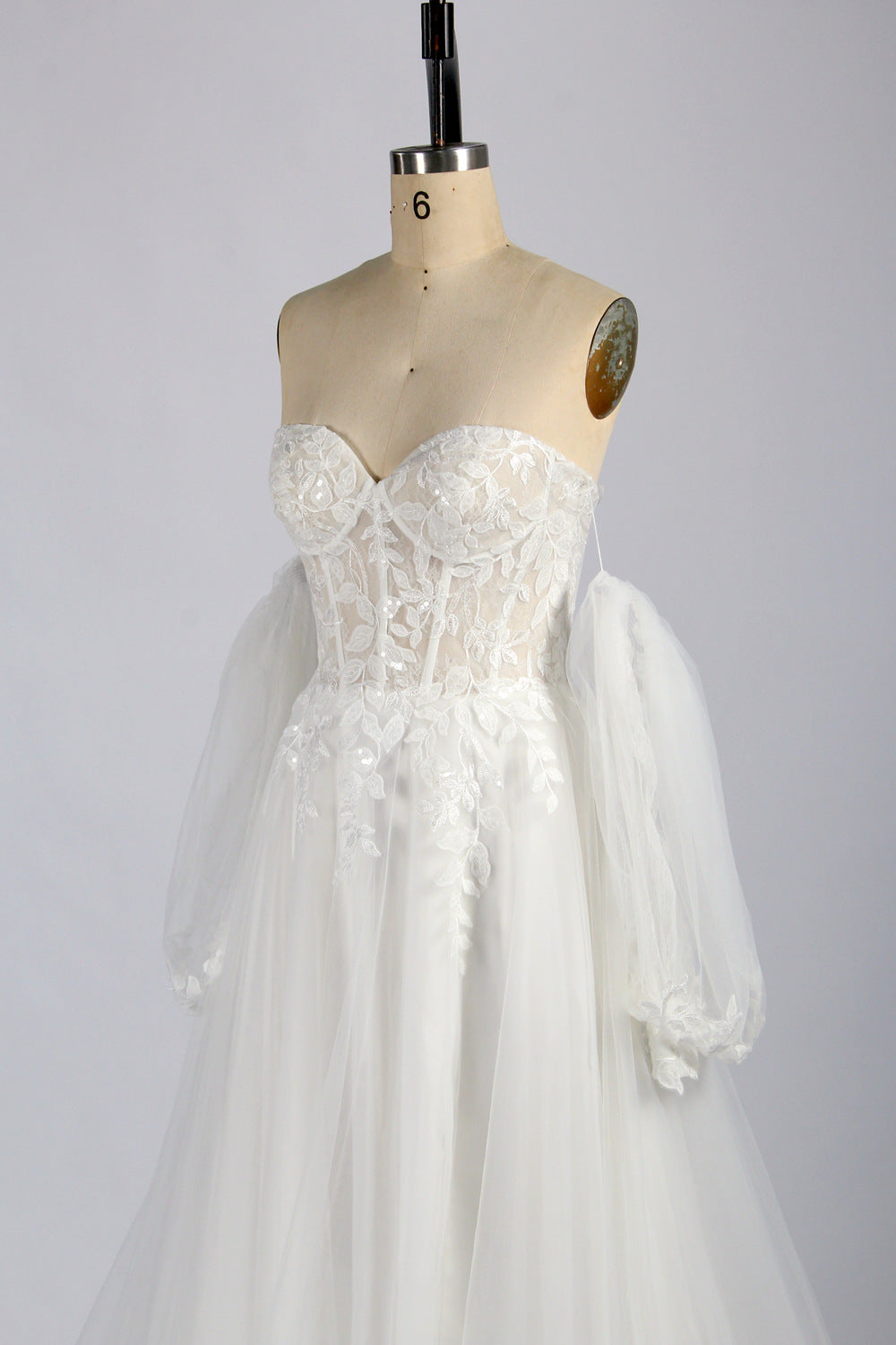 Lace Plus Size Wedding Dress with Detachable Sleeves - Wholesale TG011