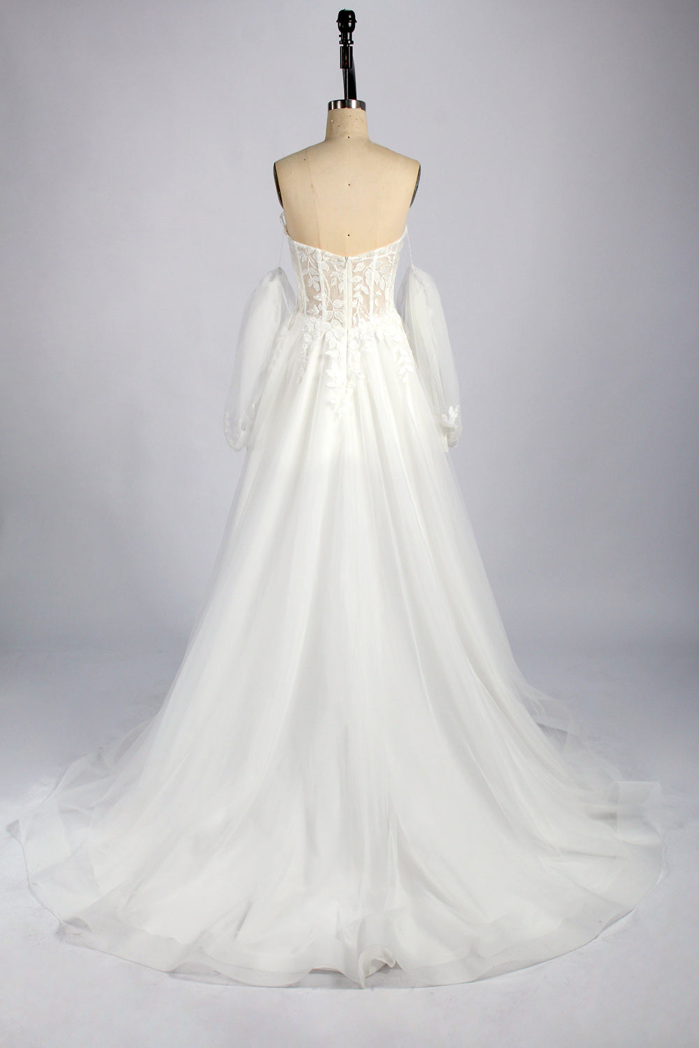 Lace Plus Size Wedding Dress with Detachable Sleeves - Wholesale TG011