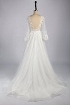 Wholesale Sheer Sleeve Lace Tulle Wedding Dress tg012