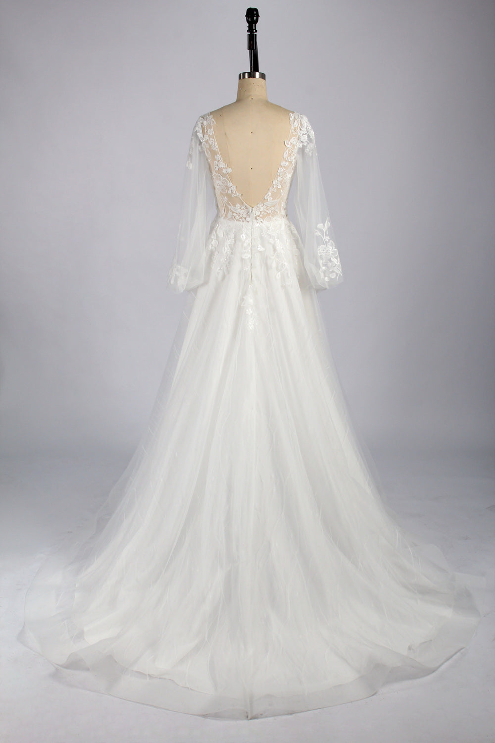 Wholesale Sheer Sleeve Lace Tulle Wedding Dress tg012
