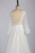 Wholesale Sheer Sleeve Lace Tulle Wedding Dress tg012