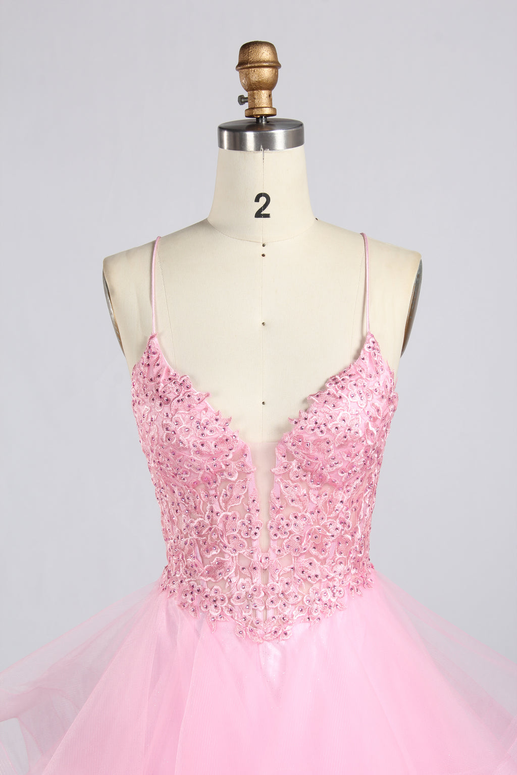 Wholesale Pink Sequin Spaghetti Strap Prom Dress with Ruffled Skirt 33338