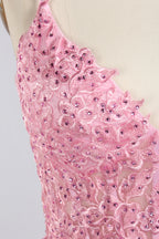 Wholesale Pink Sequin Spaghetti Strap Prom Dress with Ruffled Skirt 33338