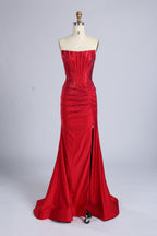 Wholesale Red Crystal-Embellished Strapless Mermaid Evening Gown 33320