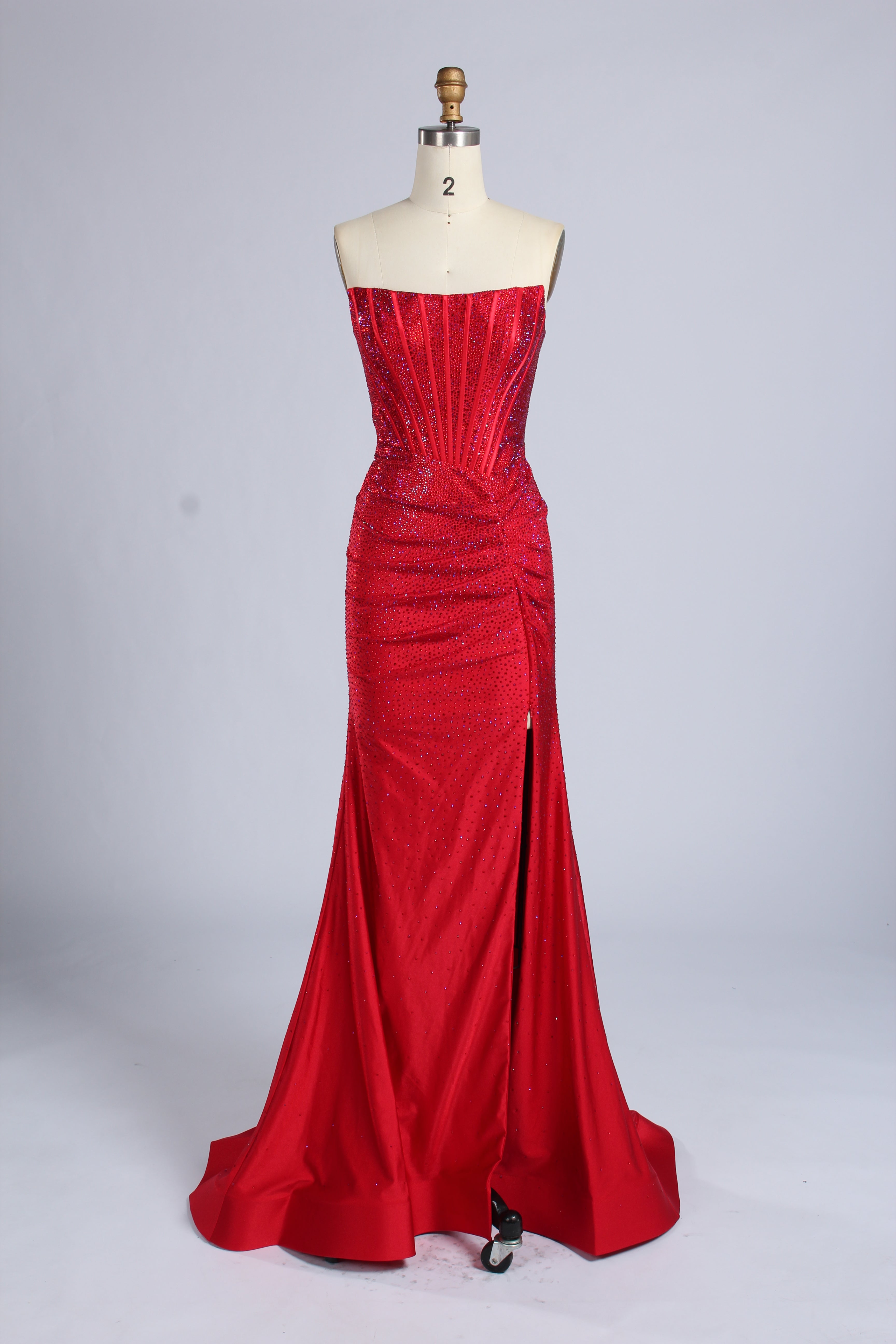 Wholesale Red Crystal-Embellished Strapless Mermaid Evening Gown 33320