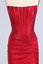 Wholesale Red Crystal-Embellished Strapless Mermaid Evening Gown 33320
