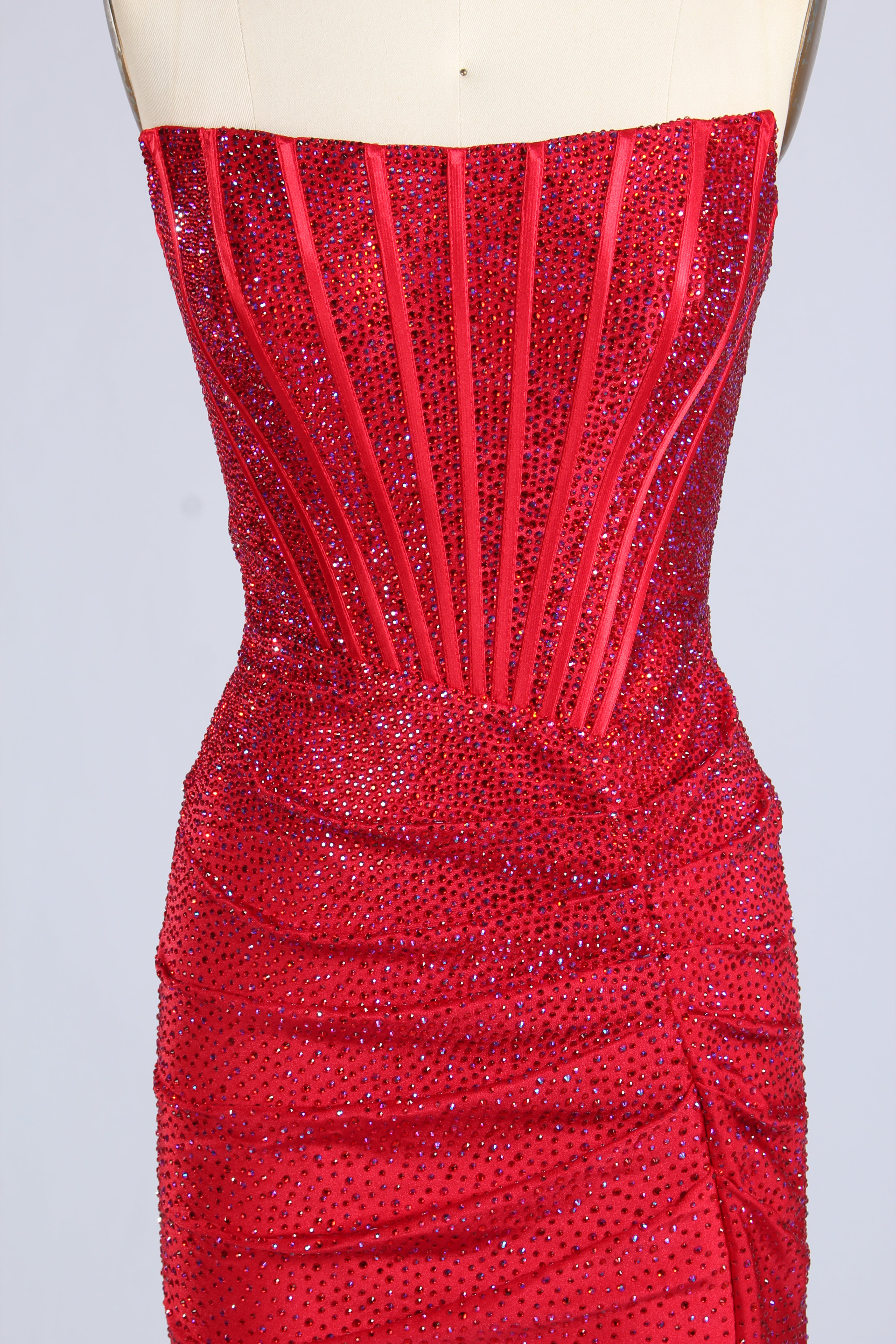 Wholesale Red Crystal-Embellished Strapless Mermaid Evening Gown 33320