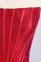 Wholesale Red Crystal-Embellished Strapless Mermaid Evening Gown 33320