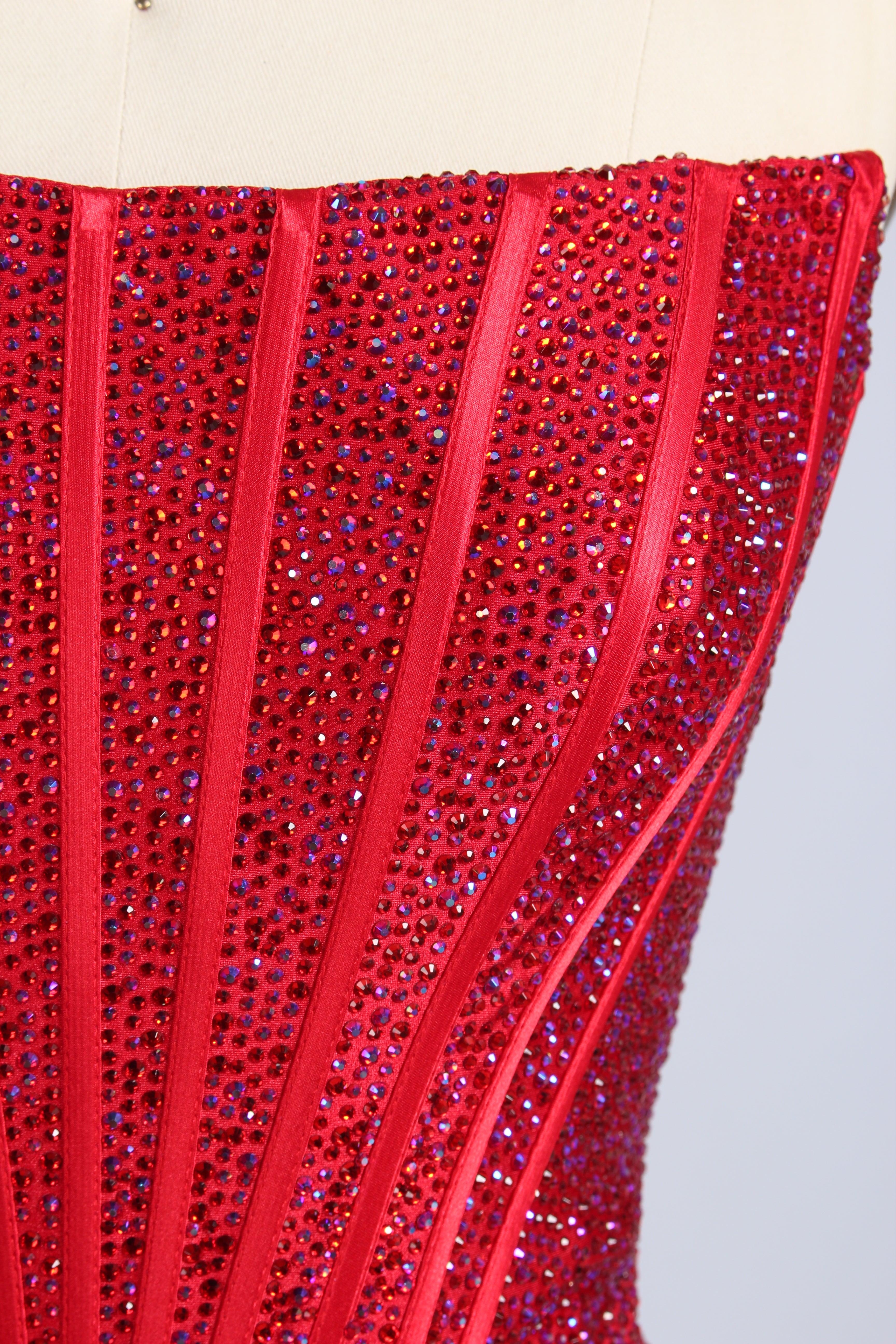 Wholesale Red Crystal-Embellished Strapless Mermaid Evening Gown 33320