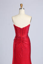 Wholesale Red Crystal-Embellished Strapless Mermaid Evening Gown 33320