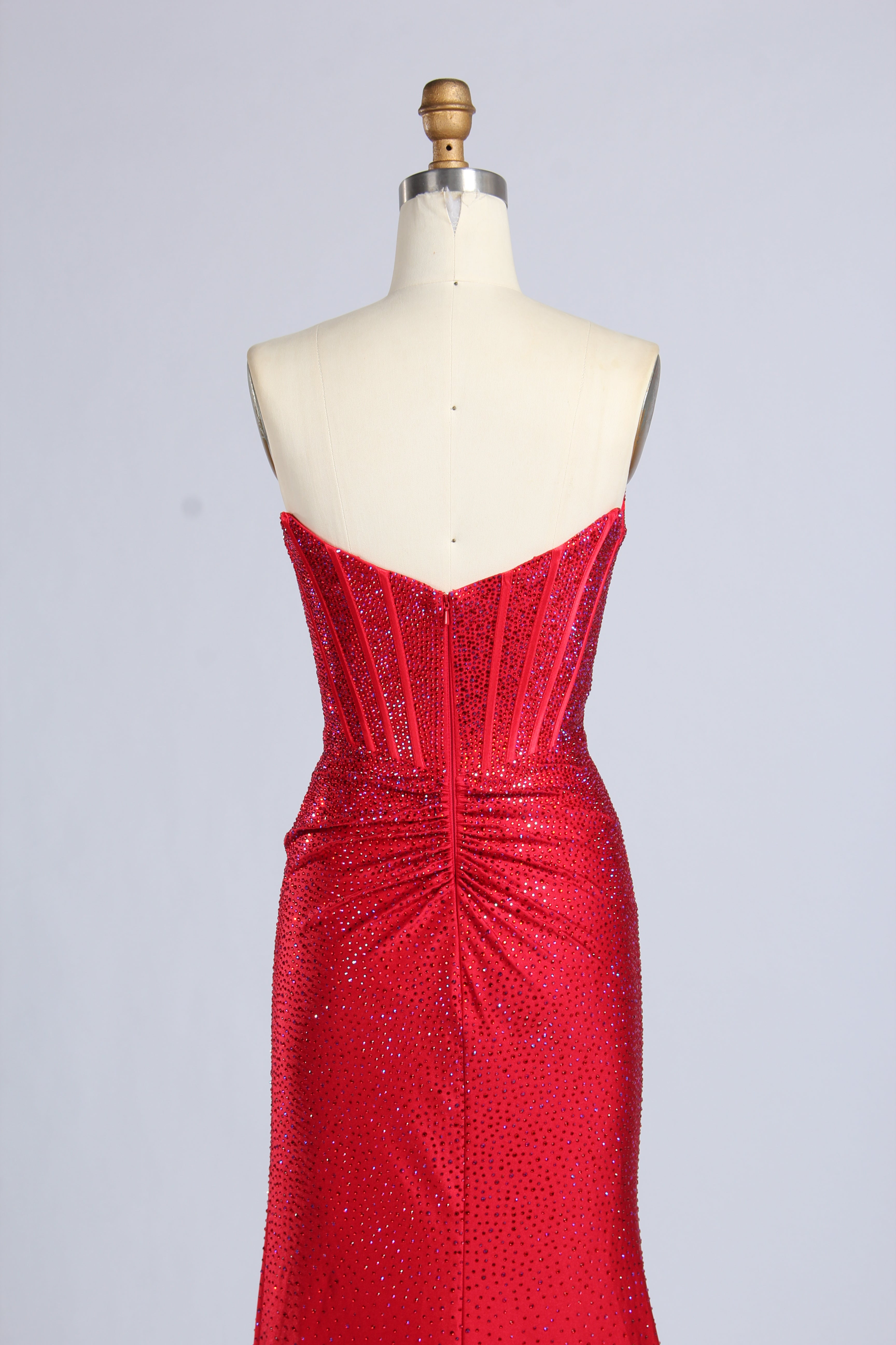 Wholesale Red Crystal-Embellished Strapless Mermaid Evening Gown 33320