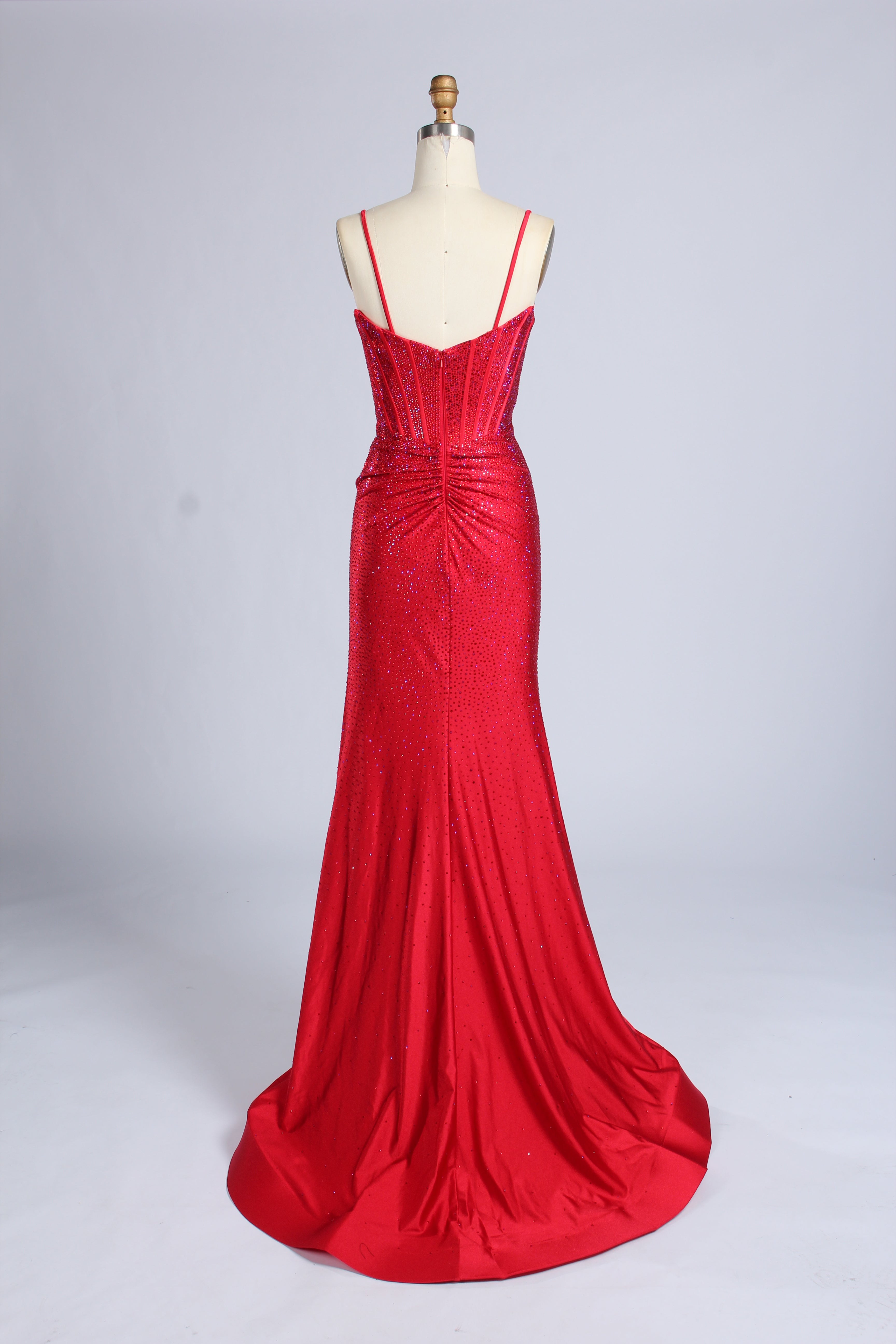 Wholesale Red Crystal-Embellished Strapless Mermaid Evening Gown 33320