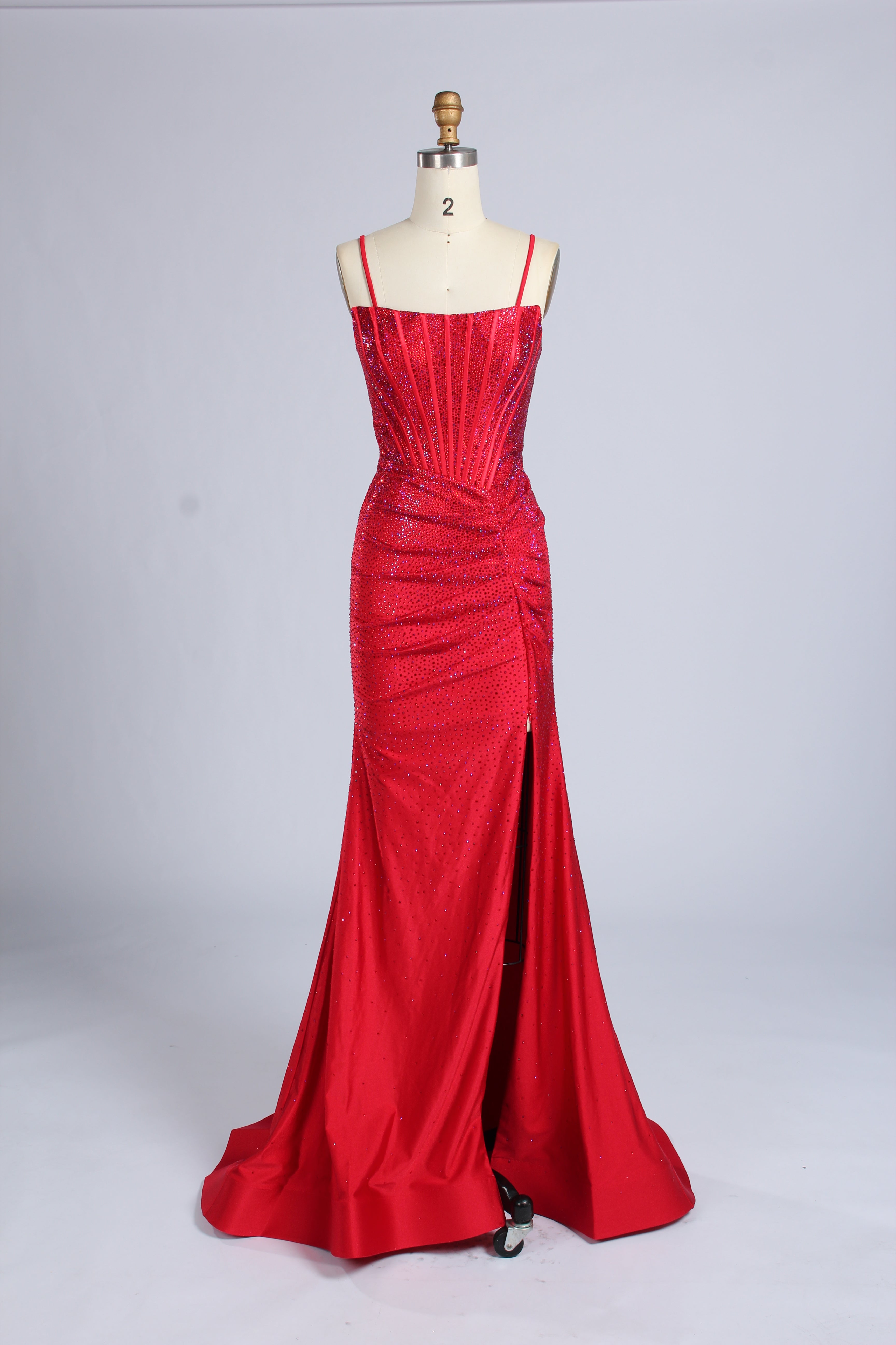 Wholesale Red Crystal-Embellished Strapless Mermaid Evening Gown 33320