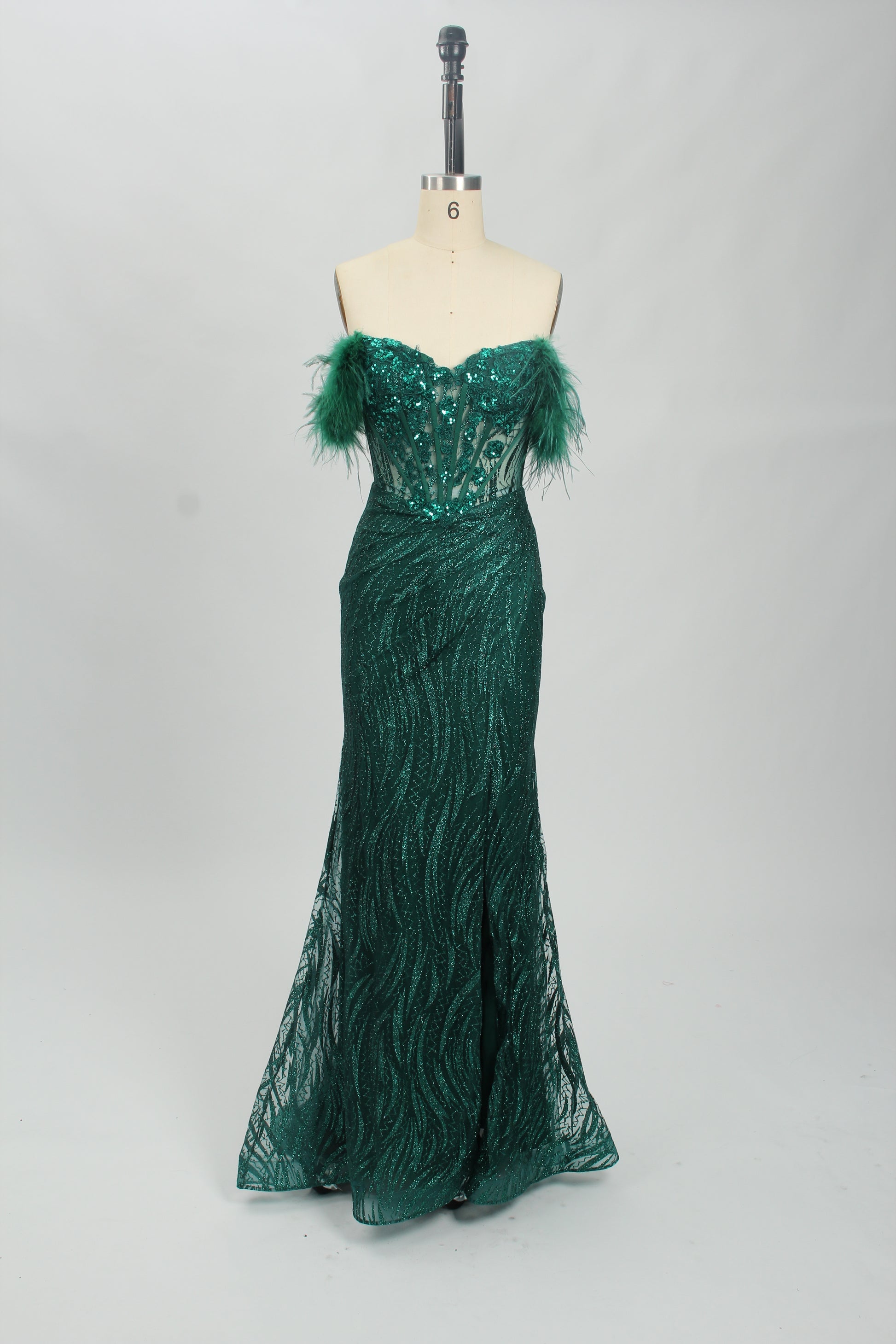 Wholesale Seductive Allure Feathered Cape Fish Tail Slit Prom Dress 32796