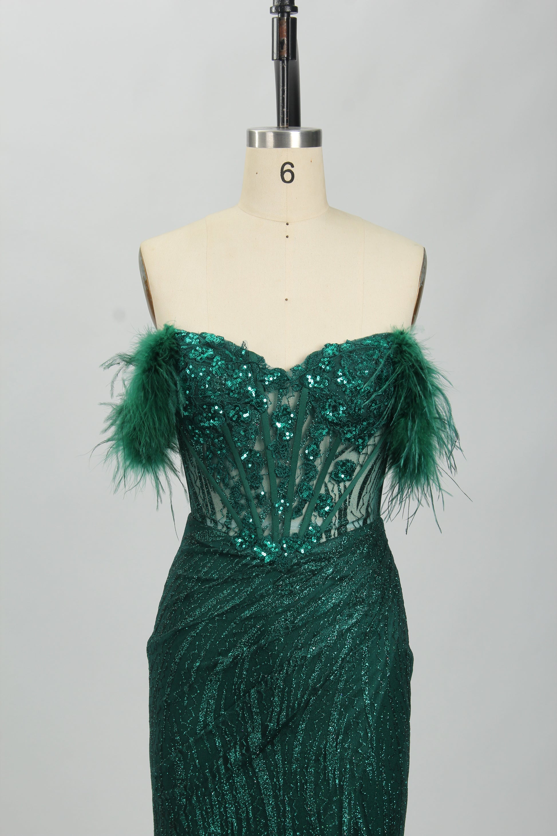 Wholesale Seductive Allure Feathered Cape Fish Tail Slit Prom Dress 32796