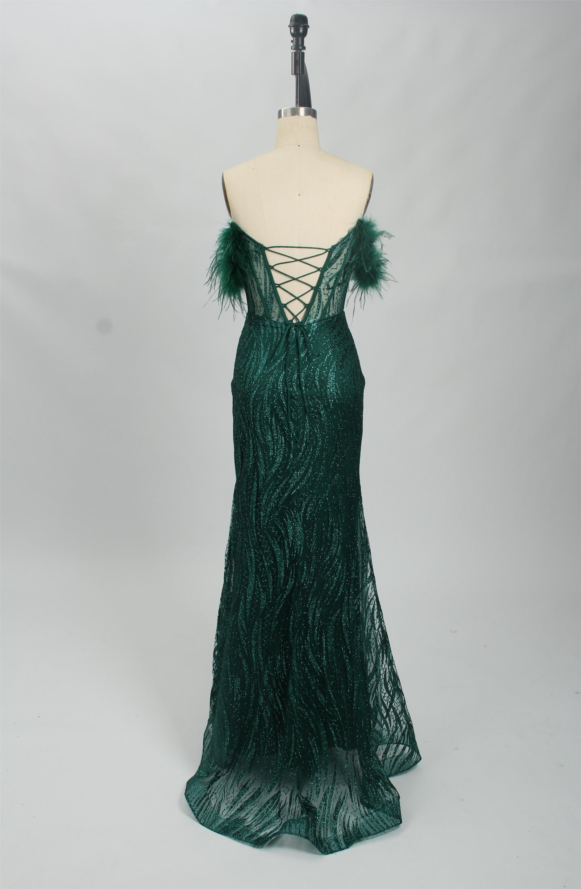 Wholesale Seductive Allure Feathered Cape Fish Tail Slit Prom Dress 32796
