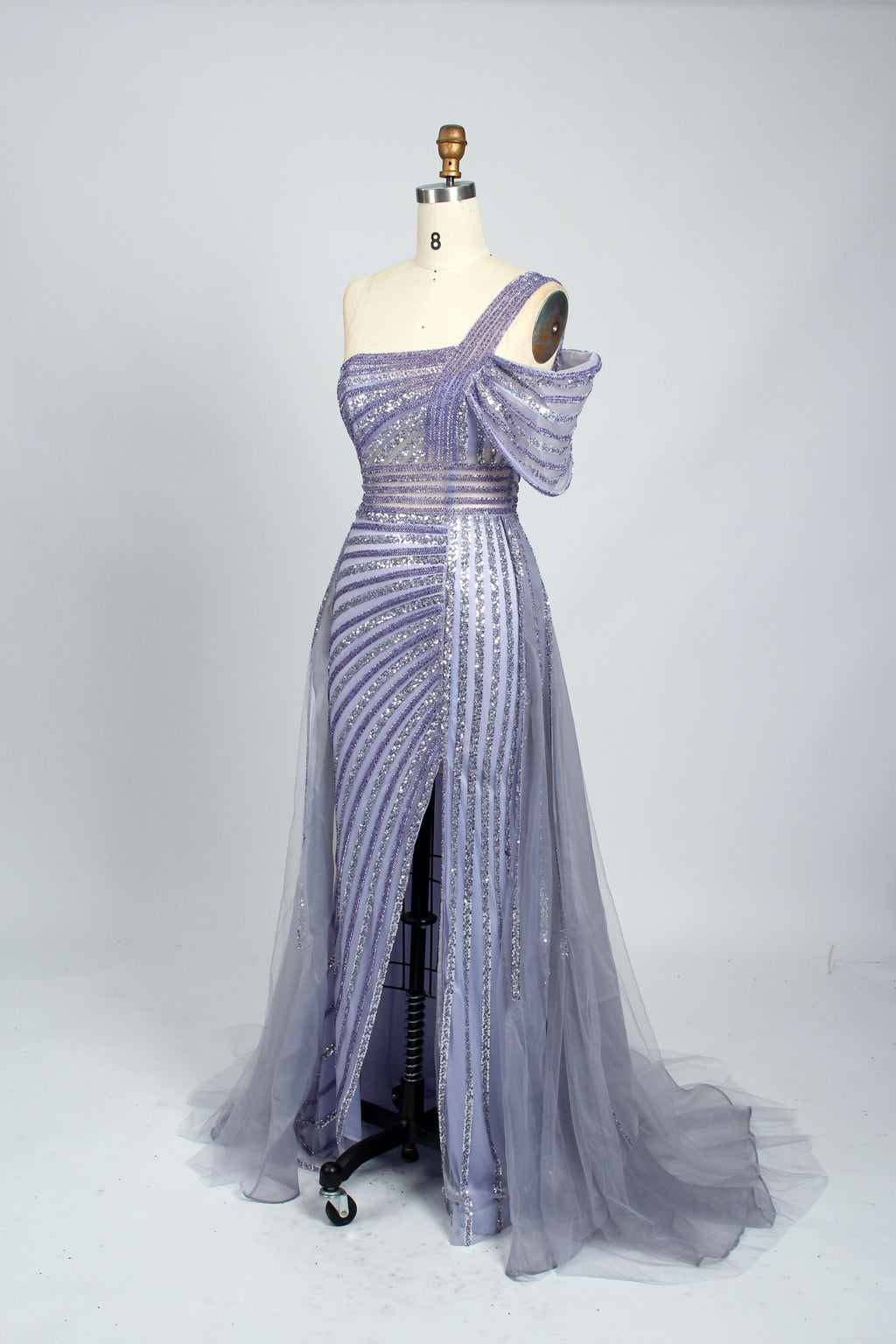 Supplier One-Shoulder Sequin Tulle Mermaid Gown KL127