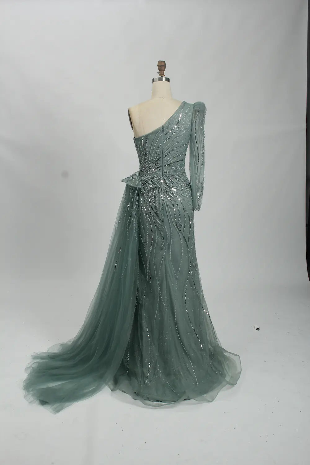 One Shoulder Sequined Sage Green Mother of the Bride Dress MC105